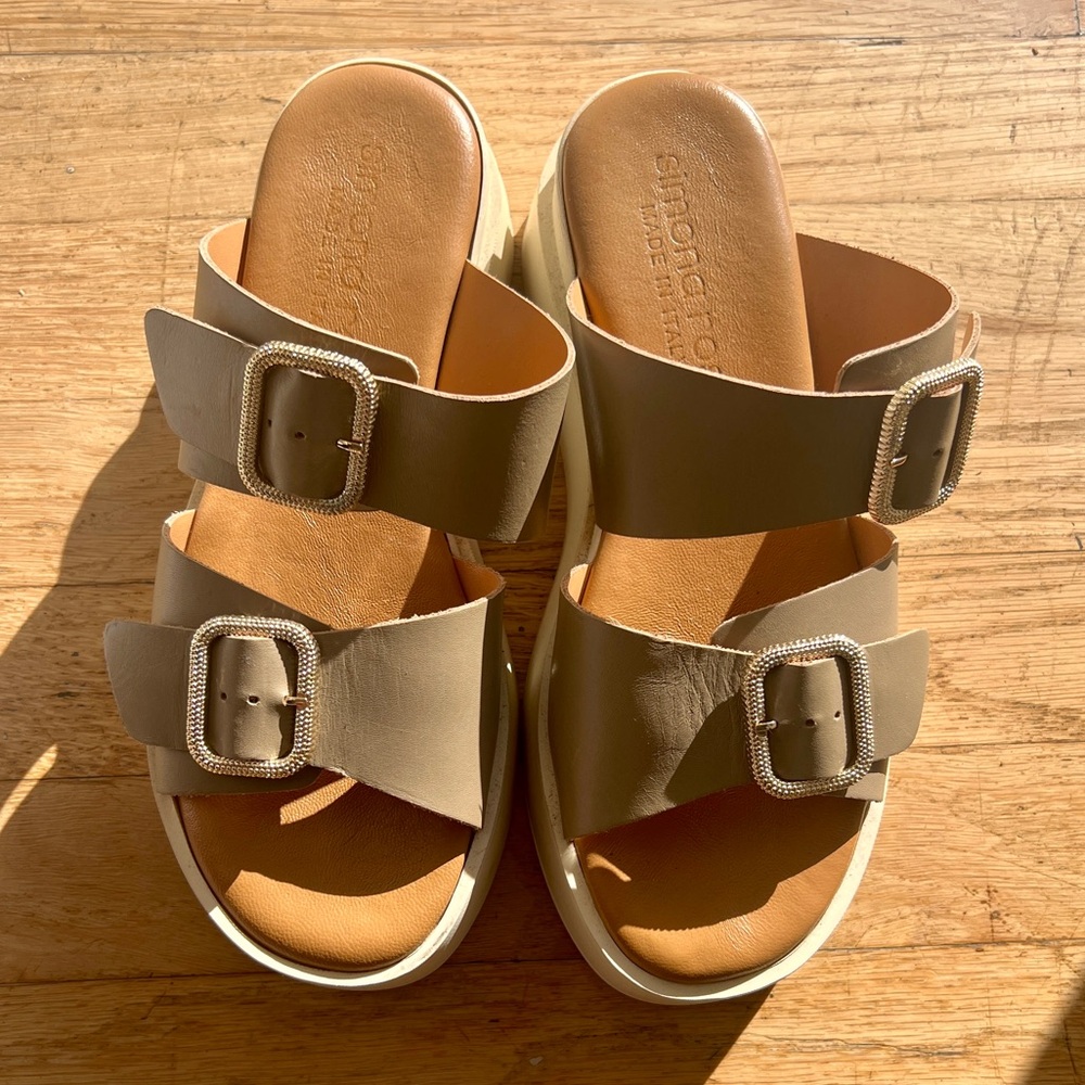 Simona Rossi Beige Double Buckle Sandals